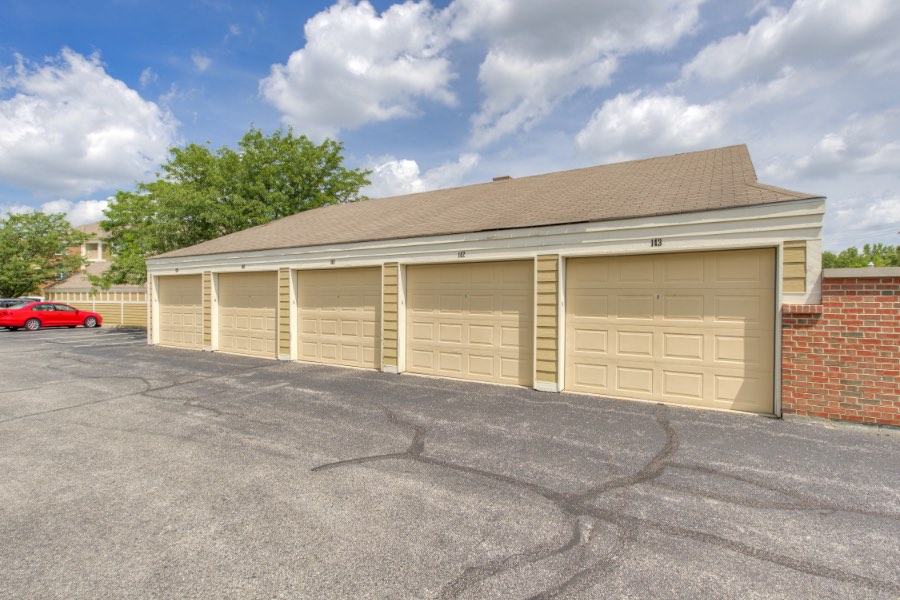 Detached garages at an apartment community.