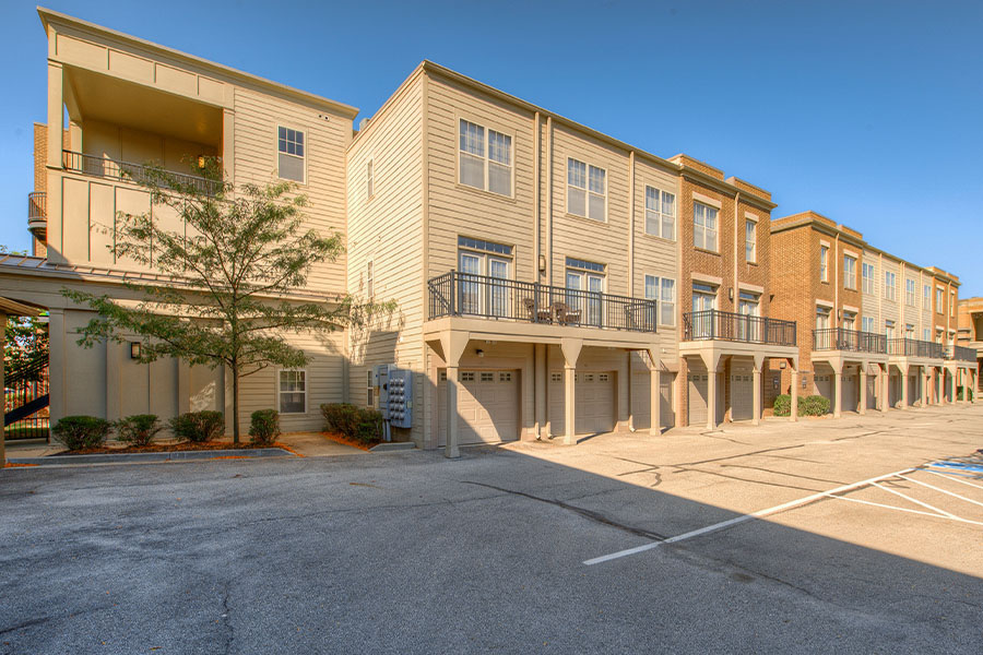 Attached garages at Legacy apartments